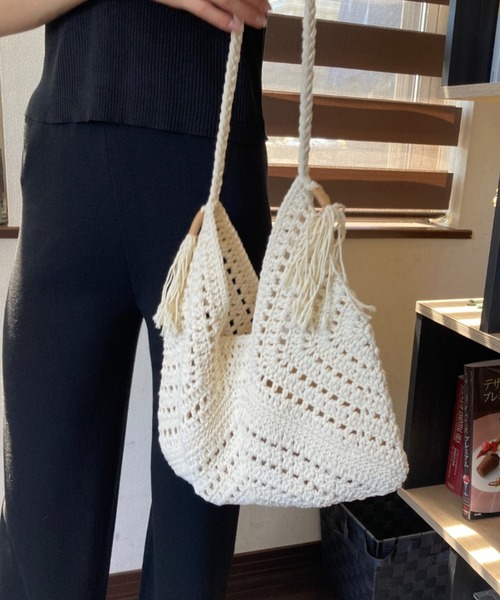 ｔｏｌｅｎｅ（トレネ）の「メッシュ編み かぎ編み タッセル付き トートバッグ ワンショルダーバッグ 夏（トートバッグ・レディース・ブラウン/ライトベージュ・FREE）」の17枚目の写真