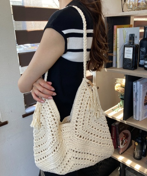 ｔｏｌｅｎｅ（トレネ）の「メッシュ編み かぎ編み タッセル付き トートバッグ ワンショルダーバッグ 夏（トートバッグ・レディース・ブラウン/ライトベージュ・FREE）」の18枚目の写真