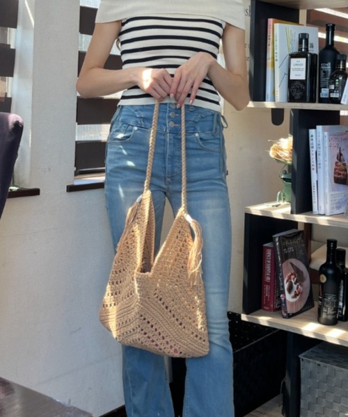 ｔｏｌｅｎｅ（トレネ）の「メッシュ編み かぎ編み タッセル付き トートバッグ ワンショルダーバッグ 夏（トートバッグ・レディース・ブラウン/ライトベージュ・FREE）」の6枚目の写真