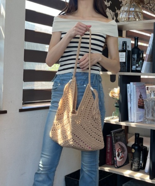 ｔｏｌｅｎｅ（トレネ）の「メッシュ編み かぎ編み タッセル付き トートバッグ ワンショルダーバッグ 夏（トートバッグ・レディース・ブラウン/ライトベージュ・FREE）」の7枚目の写真