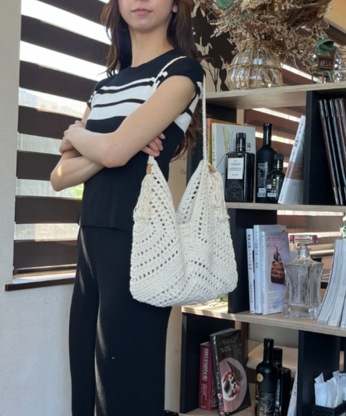 ｔｏｌｅｎｅ（トレネ）の「メッシュ編み かぎ編み タッセル付き トートバッグ ワンショルダーバッグ 夏（トートバッグ・レディース・ブラウン/ライトベージュ・FREE）」の19枚目の写真