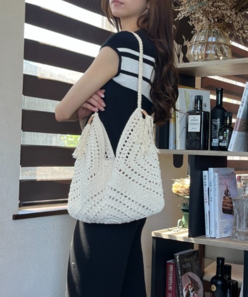 ｔｏｌｅｎｅ（トレネ）の「メッシュ編み かぎ編み タッセル付き トートバッグ ワンショルダーバッグ 夏（トートバッグ・レディース・ブラウン/ライトベージュ・FREE）」の20枚目の写真