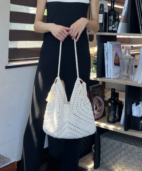 ｔｏｌｅｎｅ（トレネ）の「メッシュ編み かぎ編み タッセル付き トートバッグ ワンショルダーバッグ 夏（トートバッグ・レディース・ブラウン/ライトベージュ・FREE）」の22枚目の写真