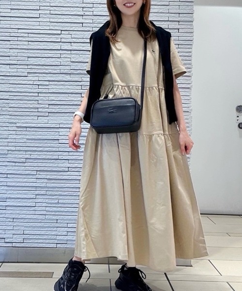 ティアード切り替え コットンドレス マキシ丈 ワンピース