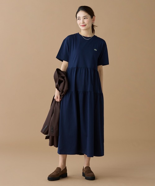 ティアード切り替え コットンドレス マキシ丈 ワンピース