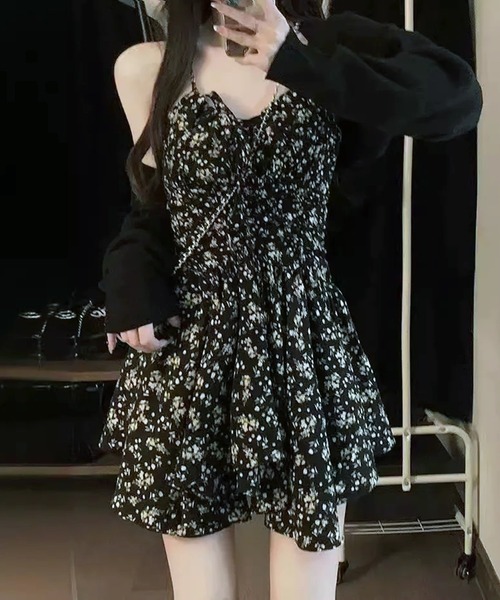 WESTSEA(ウエストシー)の「総柄 花柄 ミニワンピース キャミソール(ワンピース・レディース・ブラック・M/L)」の6枚目の写真