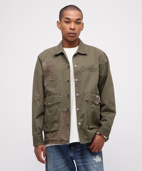 AVIREX（アヴィレックス）の「《RESTORE COLLECTION》REPAIR CUSTOM & EMB UTILITY SHIRT JACKET / リペアカスタム 刺繍ユーティリティ シャツジャケット / AVIREX / アヴィレックス（シャツ/ブラウス・メンズ・インディゴブルー/オリーブ・XX-LARGE/X-LARGE/LARGE/MEDIUM）」の3枚目の写真