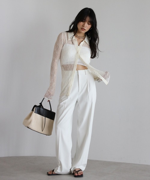 sheer stretch lace polo cardigan / シアーストレッチレース