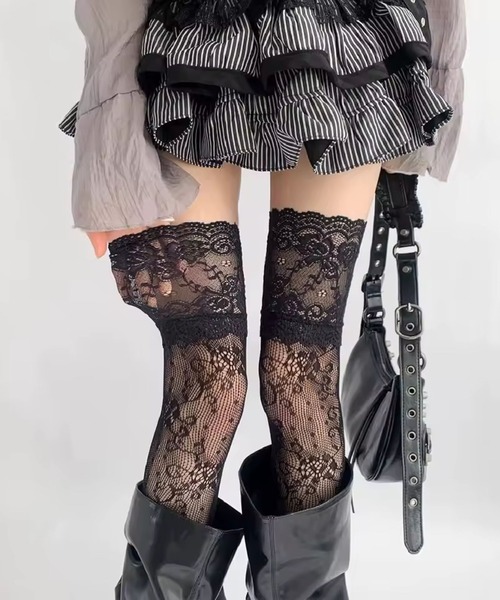 IMARI(イマリ)の「【 IMARI / イマリ 】 総レース カラー ニーハイソックス #(ソックス/靴下・レディース・ブラック/グレー/ホワイト・FREE)」の15枚目の写真