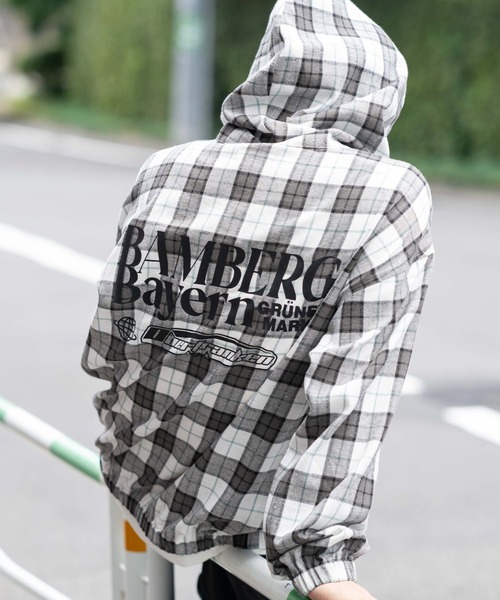 WEGO(ウィゴー)の「WEGO/チェックグラフィックZIPパーカー(シャツ/ブラウス・メンズ・ホワイト系その他2/ブラウン系その他2・LARGE/MEDIUM)」の1枚目の写真
