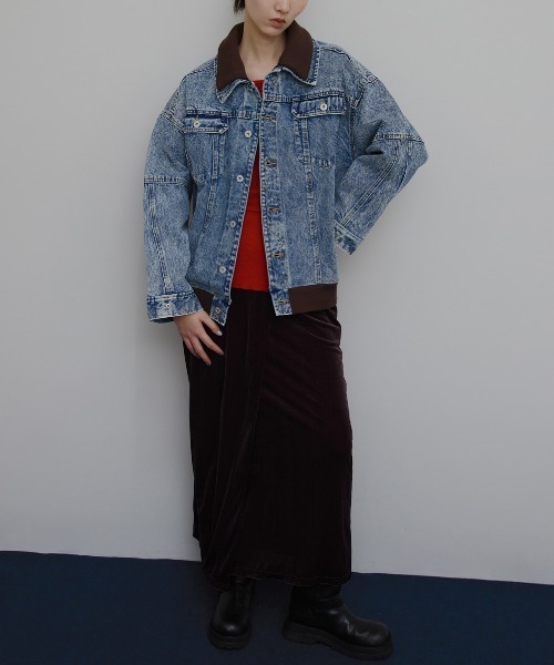 セール】RIB MIX DENIM BLOUSON（デニムジャケット）｜Ameri（アメリ