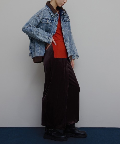 セール】RIB MIX DENIM BLOUSON（デニムジャケット）｜Ameri（アメリ