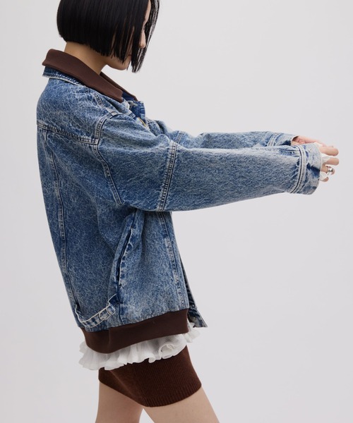 セール】RIB MIX DENIM BLOUSON（デニムジャケット）｜Ameri（アメリ