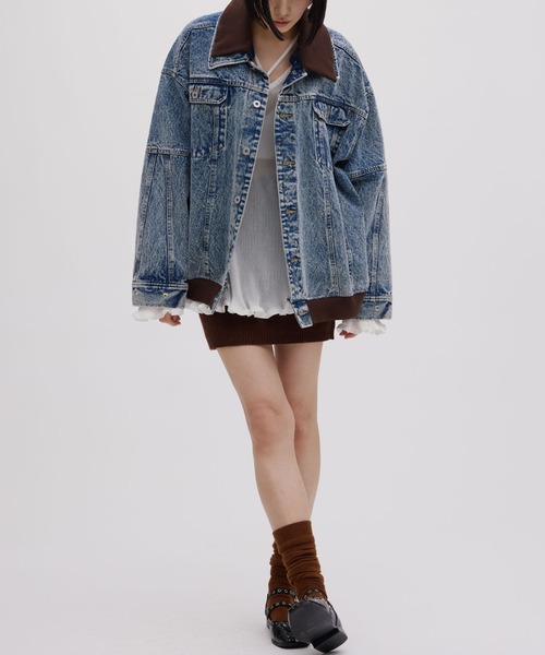 セール】RIB MIX DENIM BLOUSON（デニムジャケット）｜Ameri（アメリ