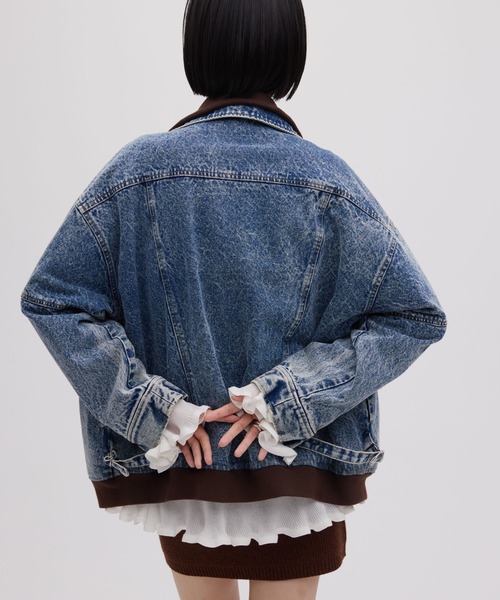 セール】RIB MIX DENIM BLOUSON（デニムジャケット）｜Ameri（アメリ