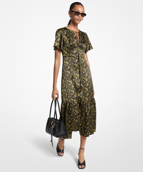 美品　マイケルコース　フローラル　アップリケ　レース　ドレス　ワンピース　ピンク MICHAEL KORS｜マイケルコースのワンピース/ドレス（花柄・ボタニカル