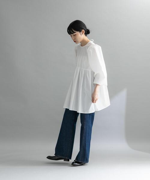 KBF（ケイビーエフ）の「『WEB限定』BACKリボンチュニック（チュニック・レディース・ダークブラウン/オフホワイト/ライトブルー・ONE）」の8枚目の写真