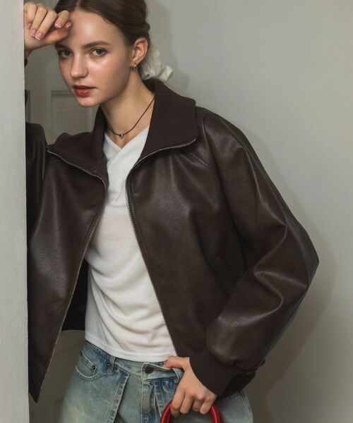 RETRO GIRL（レトロガール）の「襟リブレザーBZ（ブルゾン・レディース・ブラウン/ブラック・FREE）」の5枚目の写真