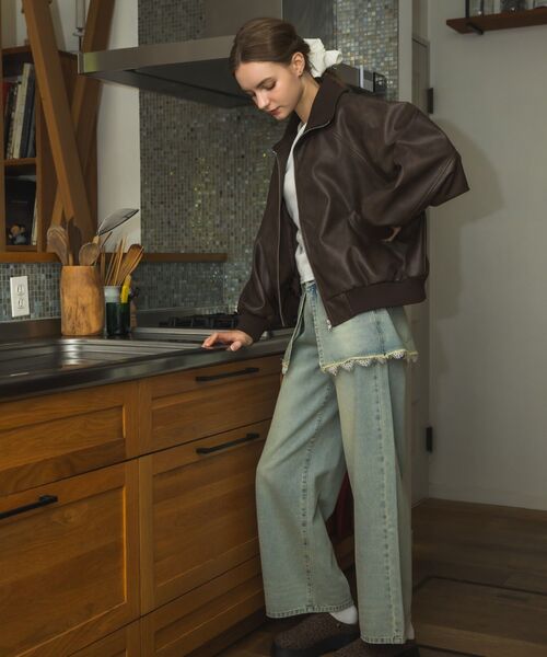 RETRO GIRL（レトロガール）の「襟リブレザーBZ（ブルゾン・レディース・ブラウン/ブラック・FREE）」の7枚目の写真