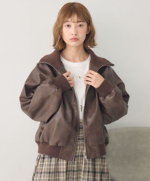 RETRO GIRL（レトロガール）の「襟リブレザーBZ（ブルゾン・レディース・ブラウン/ブラック・FREE）」の9枚目の写真