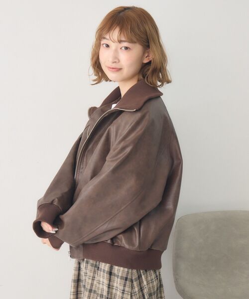 RETRO GIRL（レトロガール）の「襟リブレザーBZ（ブルゾン・レディース・ブラウン/ブラック・FREE）」の12枚目の写真