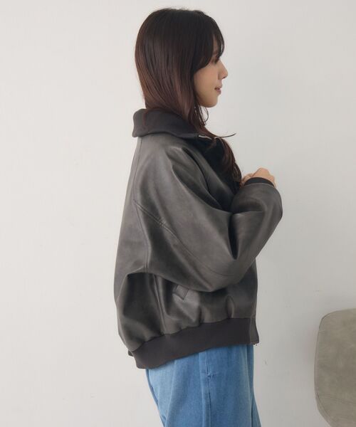 RETRO GIRL（レトロガール）の「襟リブレザーBZ（ブルゾン・レディース・ブラウン/ブラック・FREE）」の20枚目の写真