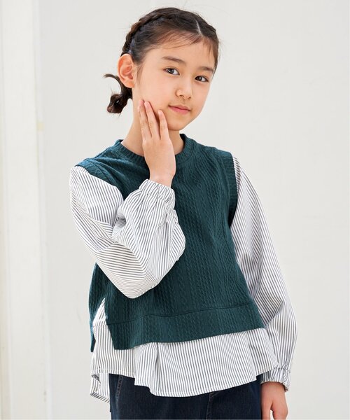 ikka（イッカ）の「【親子コーデ】ケーブル柄レイヤードプルオーバー（120~160cm）（Tシャツ/カットソー・キッズ・ブラック/ブルー/グリーン・120/130/140/150/160）」の11枚目の写真