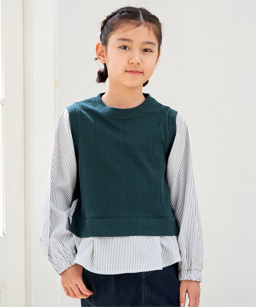 ikka（イッカ）の「【親子コーデ】ケーブル柄レイヤードプルオーバー（120~160cm）（Tシャツ/カットソー・キッズ・ブラック/ブルー/グリーン・120/130/140/150/160）」の13枚目の写真