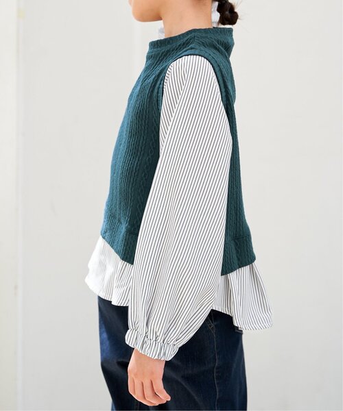 ikka（イッカ）の「【親子コーデ】ケーブル柄レイヤードプルオーバー（120~160cm）（Tシャツ/カットソー・キッズ・ブラック/ブルー/グリーン・120/130/140/150/160）」の14枚目の写真