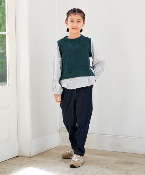 ikka（イッカ）の「【親子コーデ】ケーブル柄レイヤードプルオーバー（120~160cm）（Tシャツ/カットソー・キッズ・ブラック/ブルー/グリーン・120/130/140/150/160）」の15枚目の写真
