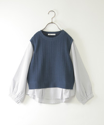 ikka | 【親子コーデ】ケーブル柄レイヤードプルオーバー（120~160cm）(Tシャツ/カットソー)