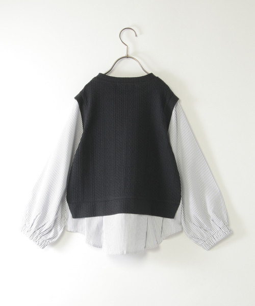 ikka（イッカ）の「【親子コーデ】ケーブル柄レイヤードプルオーバー（120~160cm）（Tシャツ/カットソー・キッズ・ブラック/ブルー/グリーン・120/130/140/150/160）」の4枚目の写真