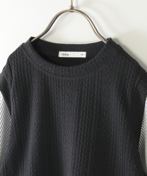 ikka（イッカ）の「【親子コーデ】ケーブル柄レイヤードプルオーバー（120~160cm）（Tシャツ/カットソー・キッズ・ブラック/ブルー/グリーン・120/130/140/150/160）」の5枚目の写真