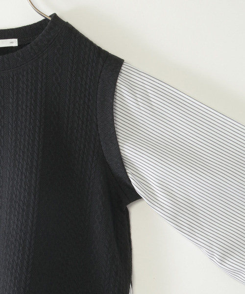 ikka（イッカ）の「【親子コーデ】ケーブル柄レイヤードプルオーバー（120~160cm）（Tシャツ/カットソー・キッズ・ブラック/ブルー/グリーン・120/130/140/150/160）」の6枚目の写真