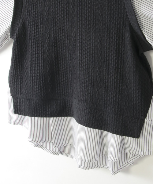 ikka（イッカ）の「【親子コーデ】ケーブル柄レイヤードプルオーバー（120~160cm）（Tシャツ/カットソー・キッズ・ブラック/ブルー/グリーン・120/130/140/150/160）」の10枚目の写真