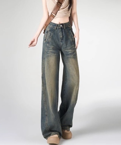 shameless(シェイムレス)の「デザイン切替ワイドデニム(デニムパンツ・レディース・ブルー・S/M)」の2枚目の写真
