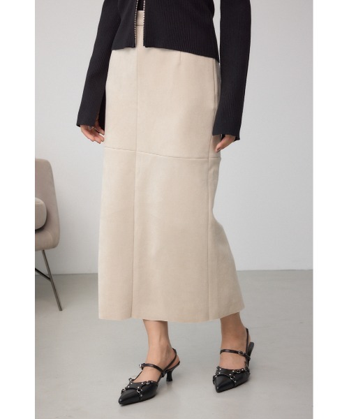 AZUL by moussy(アズールバイマウジー)の「フェイクスエード/フェイクレザータイトスカート 秋服 冬服 春服 タイトスカート ロングスカート 後ろウエストゴム(スカート・レディース・ブラック/ダークブラウン/アイボリー/ブラック系その他2・SMALL/MEDIUM)」の5枚目の写真