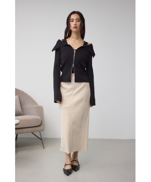AZUL by moussy(アズールバイマウジー)の「フェイクスエード/フェイクレザータイトスカート 秋服 冬服 春服 タイトスカート ロングスカート 後ろウエストゴム(スカート・レディース・ブラック/ダークブラウン/アイボリー/ブラック系その他2・SMALL/MEDIUM)」の6枚目の写真