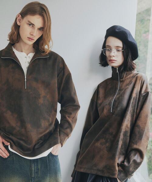 tk.TAKEO KIKUCHI（ティーケータケオキクチ）の「ヴィンテージライクプリント ハーフジッププルオーバー（Tシャツ/カットソー・メンズ・オフホワイト/グレー/ブラック/ダークブラウン・01/02/03）」の4枚目の写真