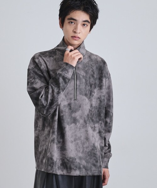 tk.TAKEO KIKUCHI（ティーケータケオキクチ）の「ヴィンテージライクプリント ハーフジッププルオーバー（Tシャツ/カットソー・メンズ・オフホワイト/グレー/ブラック/ダークブラウン・01/02/03）」の5枚目の写真