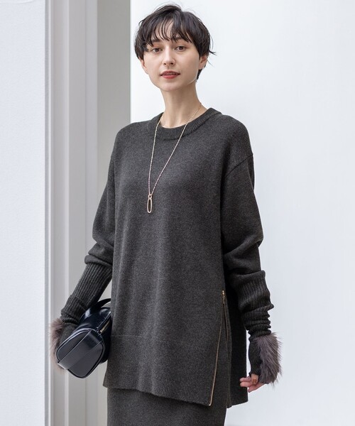 セール】カシミヤブレンド サイドジップ ニットチュニック（ニット