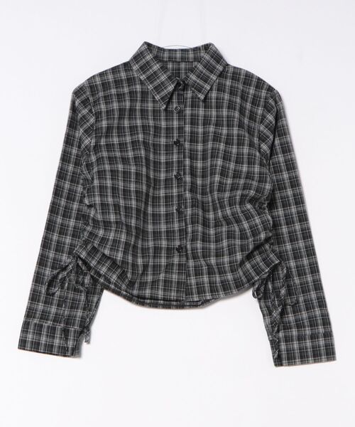 STAY MOTION（ステイモーション）の「【WEB限定】サイドシャーリング長袖チェック柄シャツ［韓国ファッション カジュアル］（シャツ/ブラウス・レディース・ブラウン/ブラック・F）」の5枚目の写真