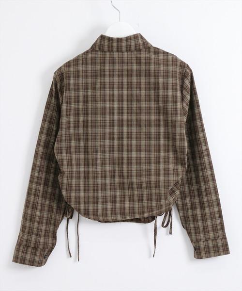 STAY MOTION（ステイモーション）の「【WEB限定】サイドシャーリング長袖チェック柄シャツ［韓国ファッション カジュアル］（シャツ/ブラウス・レディース・ブラウン/ブラック・F）」の8枚目の写真