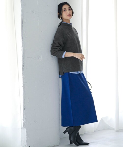 美品フォクシー　 アイスブルーニットタイトスカート GEVS.（ジェイヴィス） スカート ワイドリブロングニットタイト