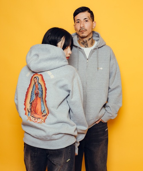Subtlety アートプリント フーディパーカー 総柄 L キリスト ピエタ セール】Guadalupe zip hoodie（パーカー）｜Subciety（サブサエティ