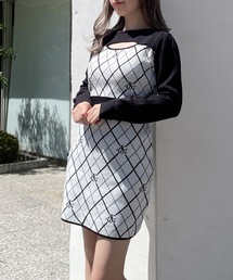 ジャガードバックリボンワンピース 黒 oneway ジャガードバックリボンワンピース（ワンピース）｜abc une face