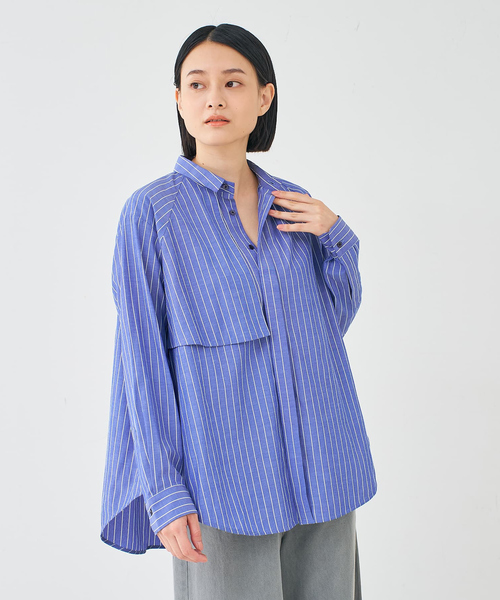 collex（コレックス）の「フラップミニ衿ブラウス（シャツ/ブラウス・レディース・ホワイト/ベージュ/ストライプ・フリー）」の3枚目の写真