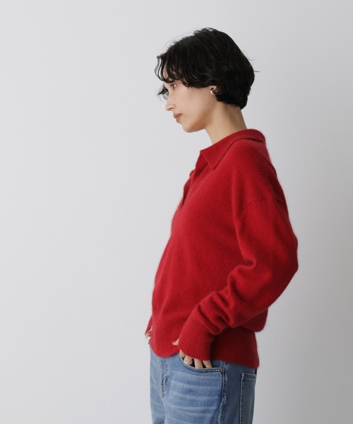 NANO universe(ナノユニバース)の「「STEVELOUR」スキッパーポロ衿ソフトタッチニット(ニット/セーター・レディース・ネイビー/レッド/グレー・FREE)」の4枚目の写真