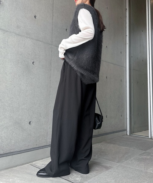 andme(アンドミー)の「【新色追加】とろみイージーワイドパンツ(スラックス・レディース・ブラック/ホワイト/チャコールグレー/ブラウン/ライトブラウン/ベージュ/ネイビー・S/M/L)」の20枚目の写真