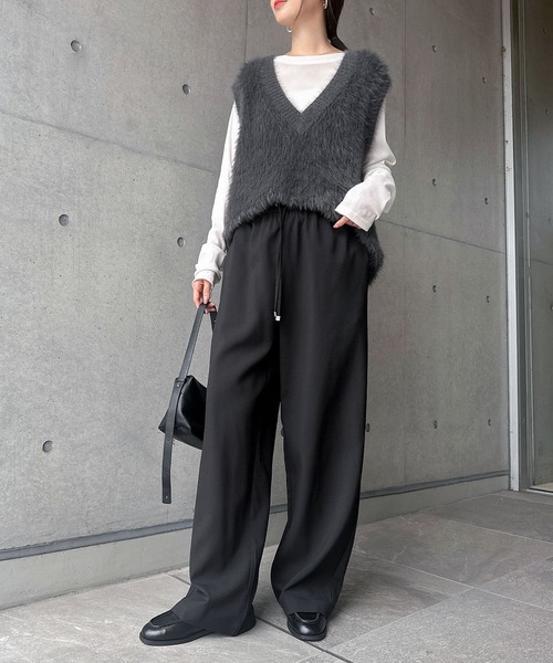 andme(アンドミー)の「【新色追加】とろみイージーワイドパンツ(スラックス・レディース・ブラック/ホワイト/チャコールグレー/ブラウン/ライトブラウン/ベージュ/ネイビー・S/M/L)」の19枚目の写真